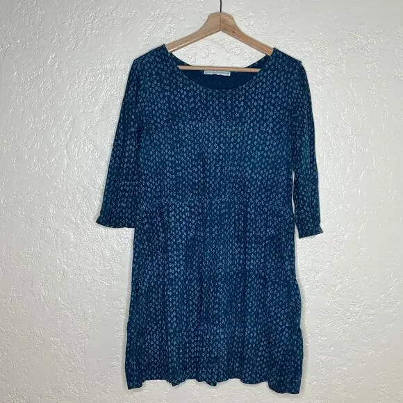 Peruvian Connection Women's Teal Blue Pima Cotton Dress Pockets 3/4 Sleeve Large - Picture 1 of 9
